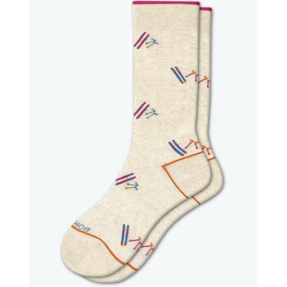 Bombas Men's Size Large 9.5-13 Lightweight Chalet Calf Socks Crew Cotton Beige - Picture 2 of 5